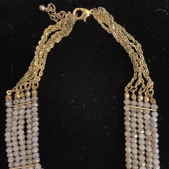 Elegant Gold and Cream Beaded Necklace multi strand choker - Picture 3 of 8
